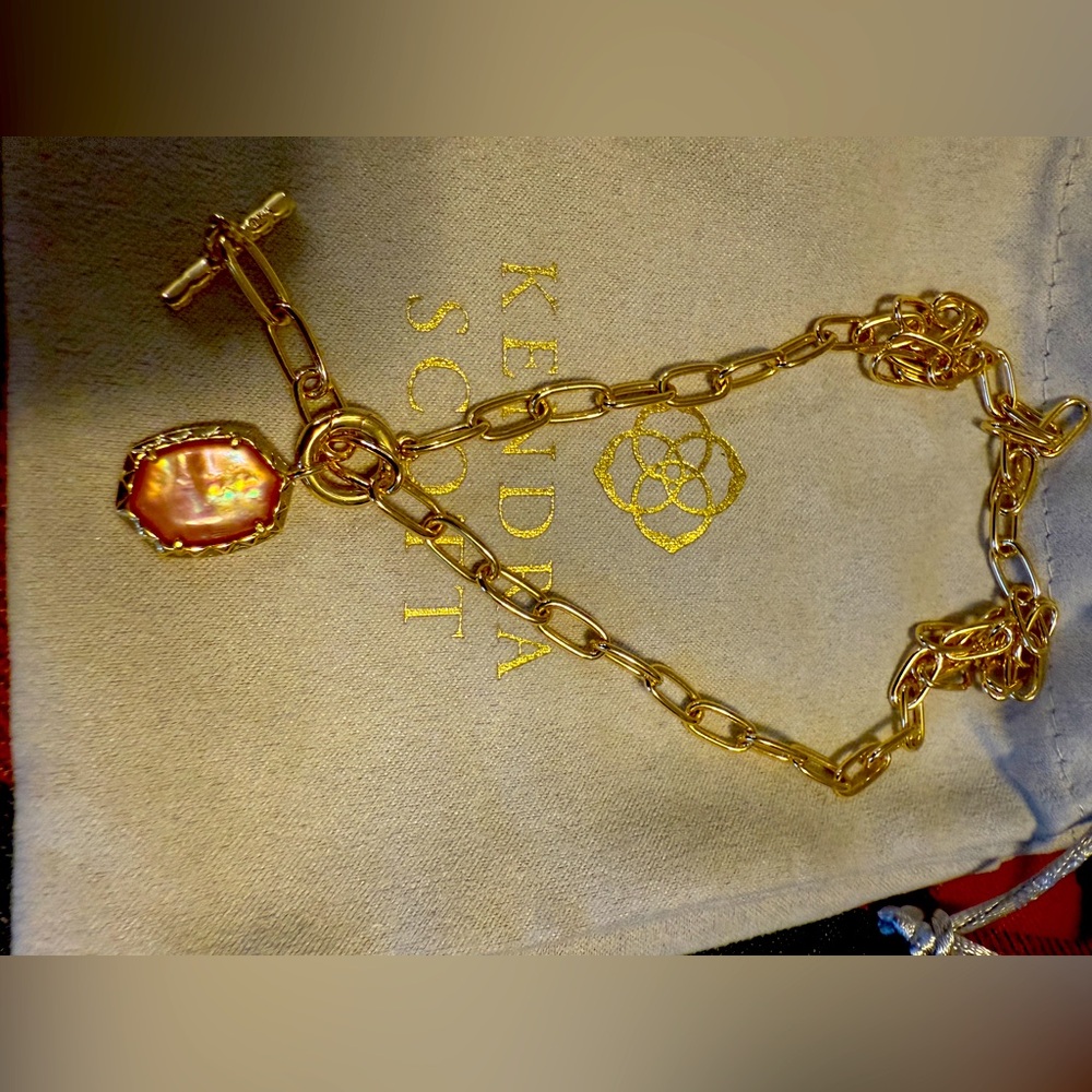 Kendra Scott Gold Necklace with Radiant Pink Pendant